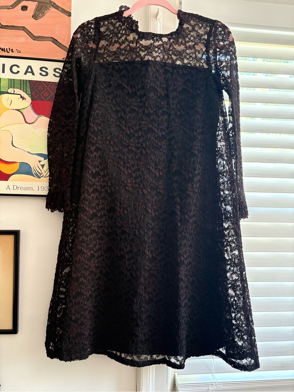 Vintage 1960s Black Lace Shift Dress